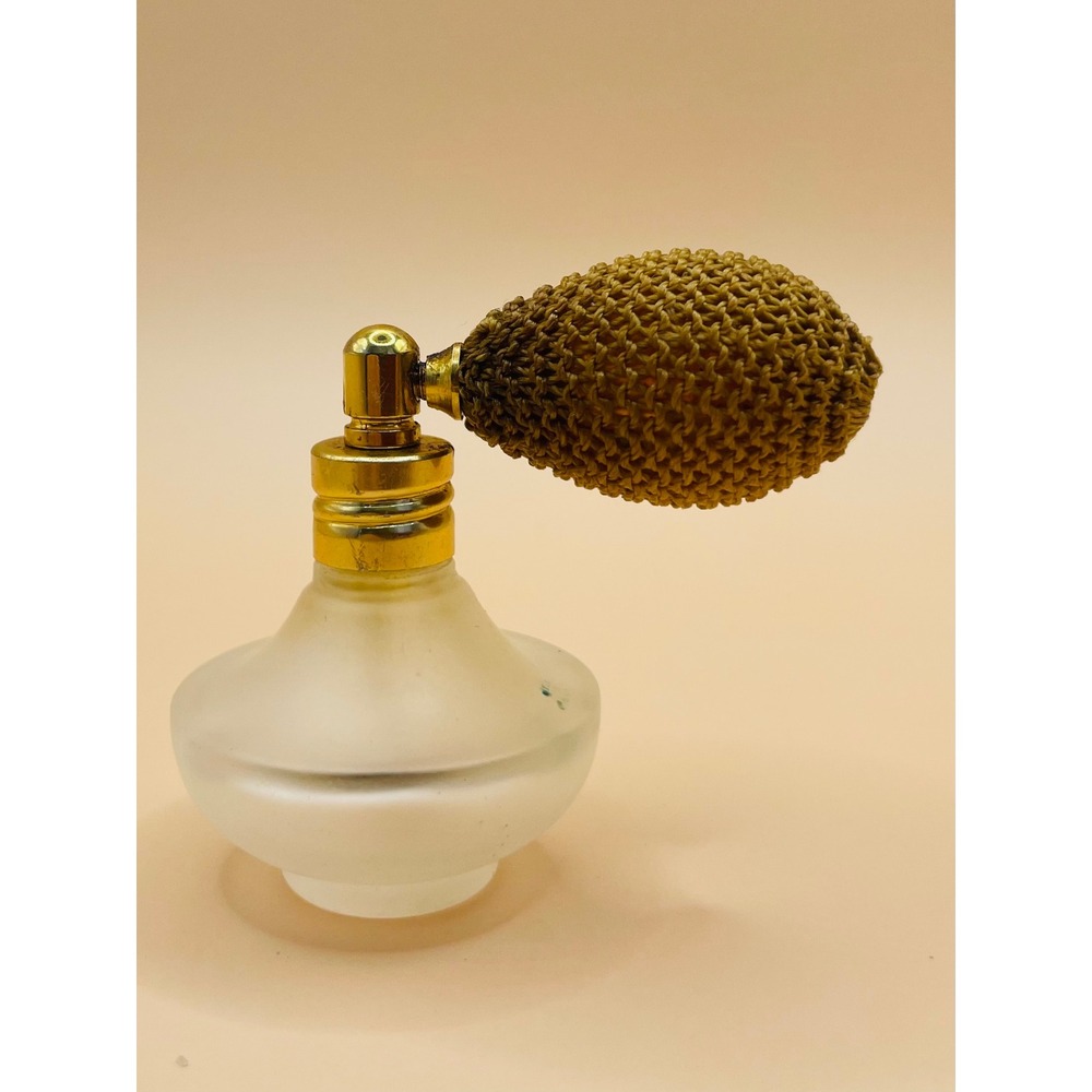 Vintage Frosted Glass Perfume Bottle Gold Atomizer Mesh Bulb Vanity Decor 2 inch